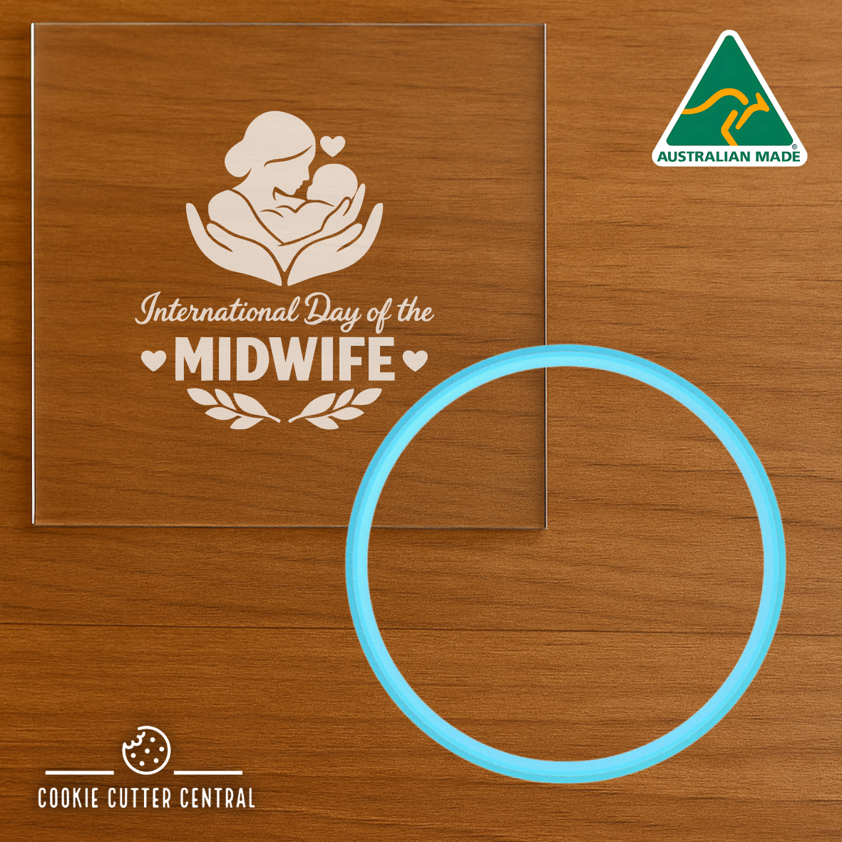 International Day of the Midwife Cookie Cutter and Acrylic Debosser - 7.5cm Round