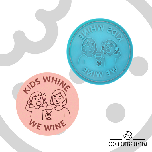 Kids Whine We Wine Cookie Cutter and Embosser - 7.5cm Round