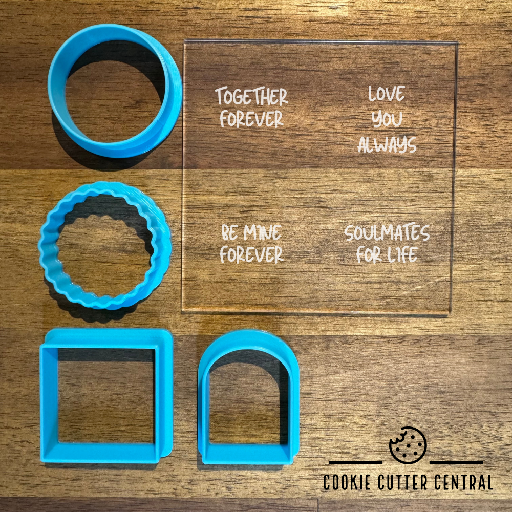 "LOVE" Assorted Message Pack Acrylic Debosser & Mini Cookie Cutter Set