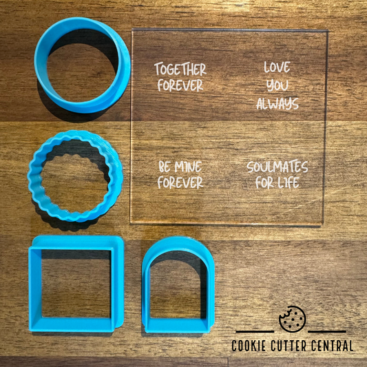 "LOVE" Assorted Message Pack Acrylic Debosser & Mini Cookie Cutter Set