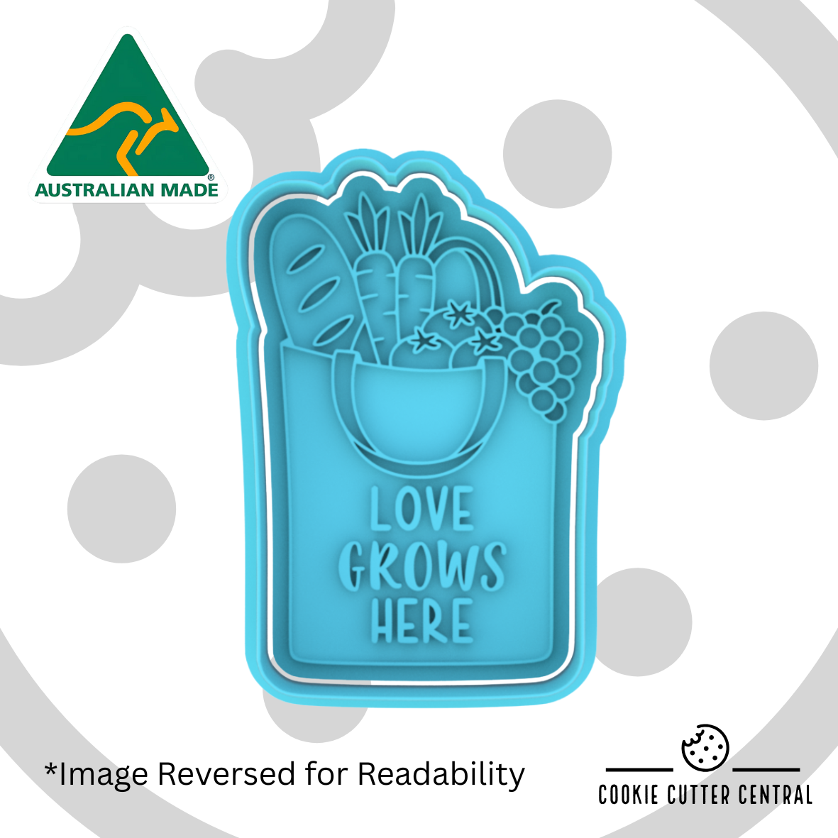 Love Grows Here Market Bag Cookie Cutter and Embosser - 8.9cm x 6.1cm