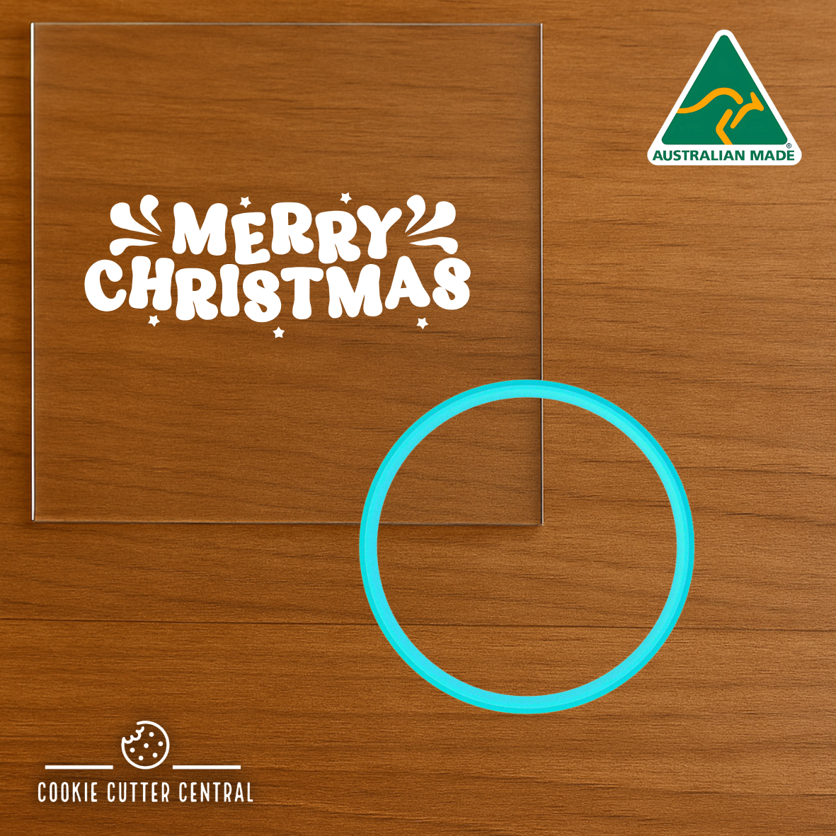 Merry Christmas Cookie Cutter and Acrylic Debosser - 7.5cm Round