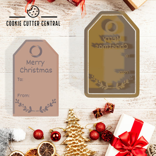 Merry Christmas Tag Cookie Cutter and Embosser - 8.8cm x 5.2cm