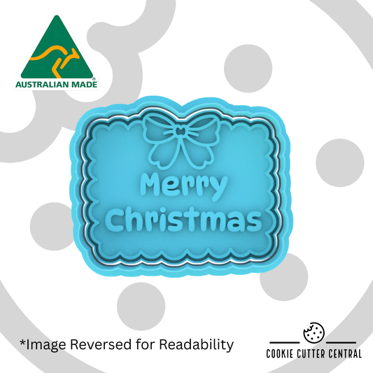 Merry Christmas with Bow Cookie Cutter and Embosser - 5.4cm x 6.9cm