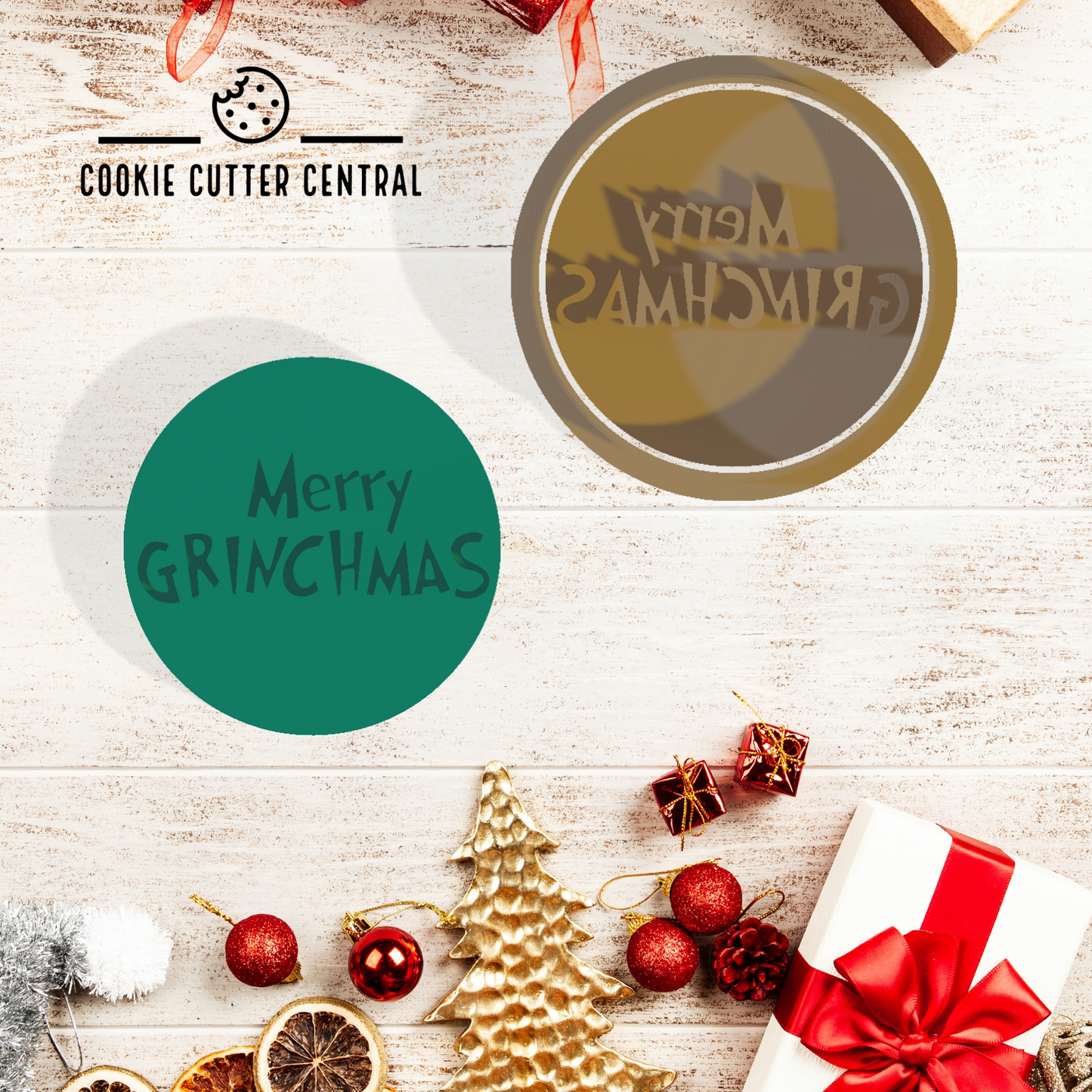 Merry Grinchmas Mini Cookie Cutter and Embosser - 5.5cm Round