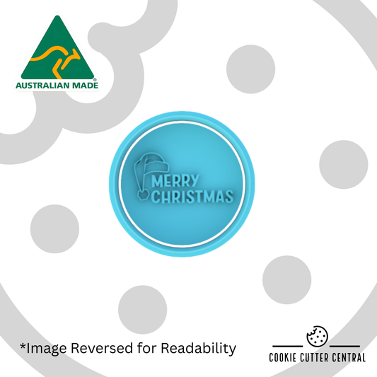 Mini Merry Christmas with Santa Hat Cookie Cutter and Embosser - 5cm Round