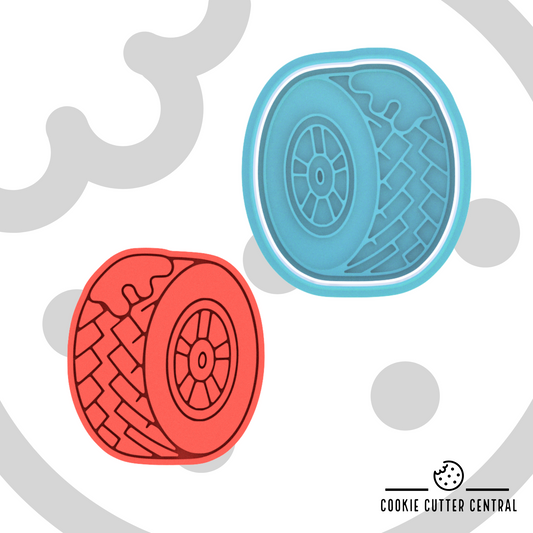 Racing Wheel Cookie Cutter and Embosser - 6.6cm x 6cm