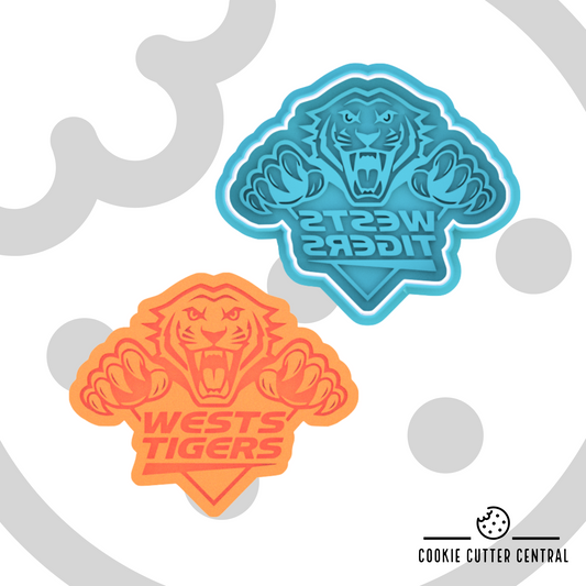 NRL Wests Tigers Logo Cookie Cutter and Embosser - 7.9cm x 9.3cm
