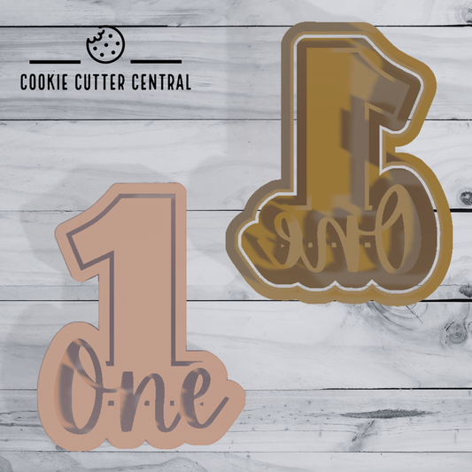 Number 1 with Cursive Number Text Cookie Cutter and Embosser - 8cm x 6.2cm