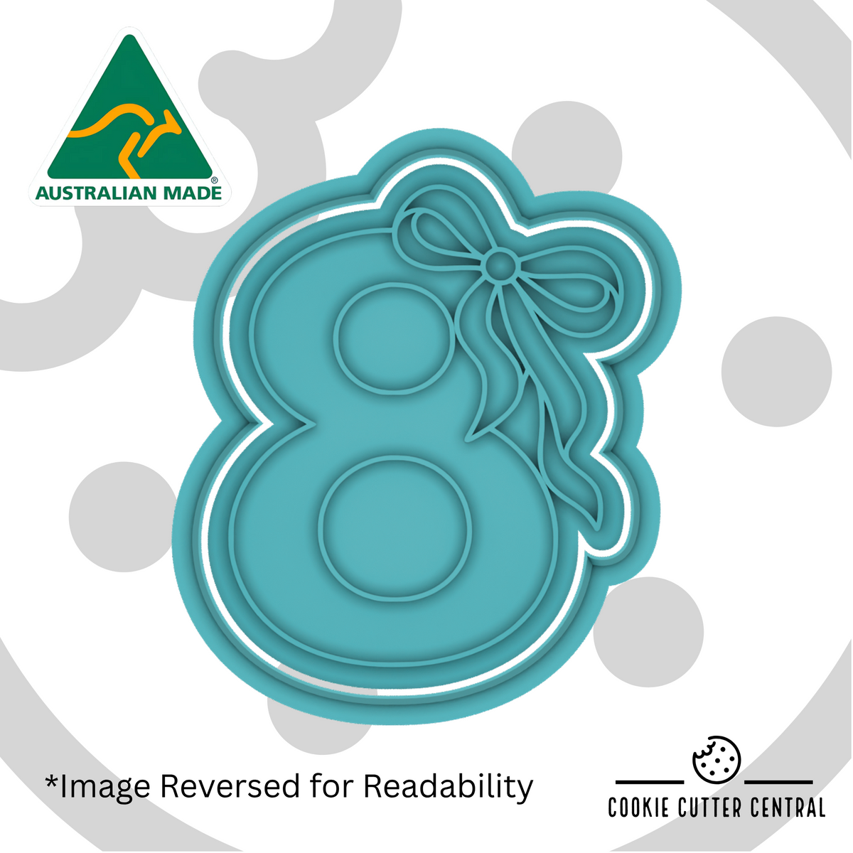 Number 8 with Bow Cookie Cutter and Embosser - 7.3cm x 6.1cm