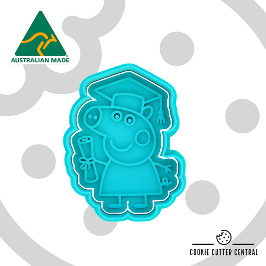 Peppa Pig Graduation Cookie Cutter and Embosser - 7.7cm x 5.8cm