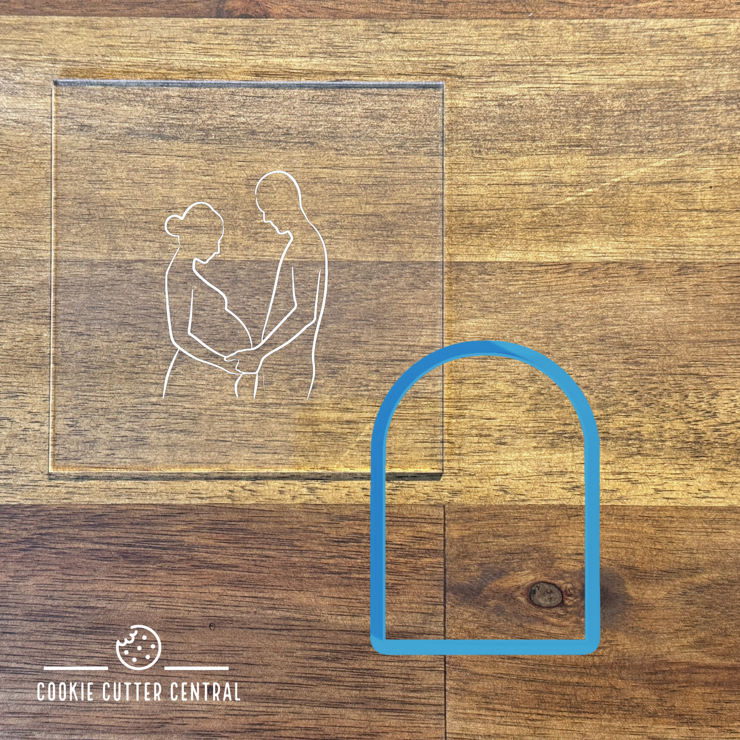 Pregnancy Couple Cookie Cutter and Acrylic Debosser - 7.3cm x 5.1cm
