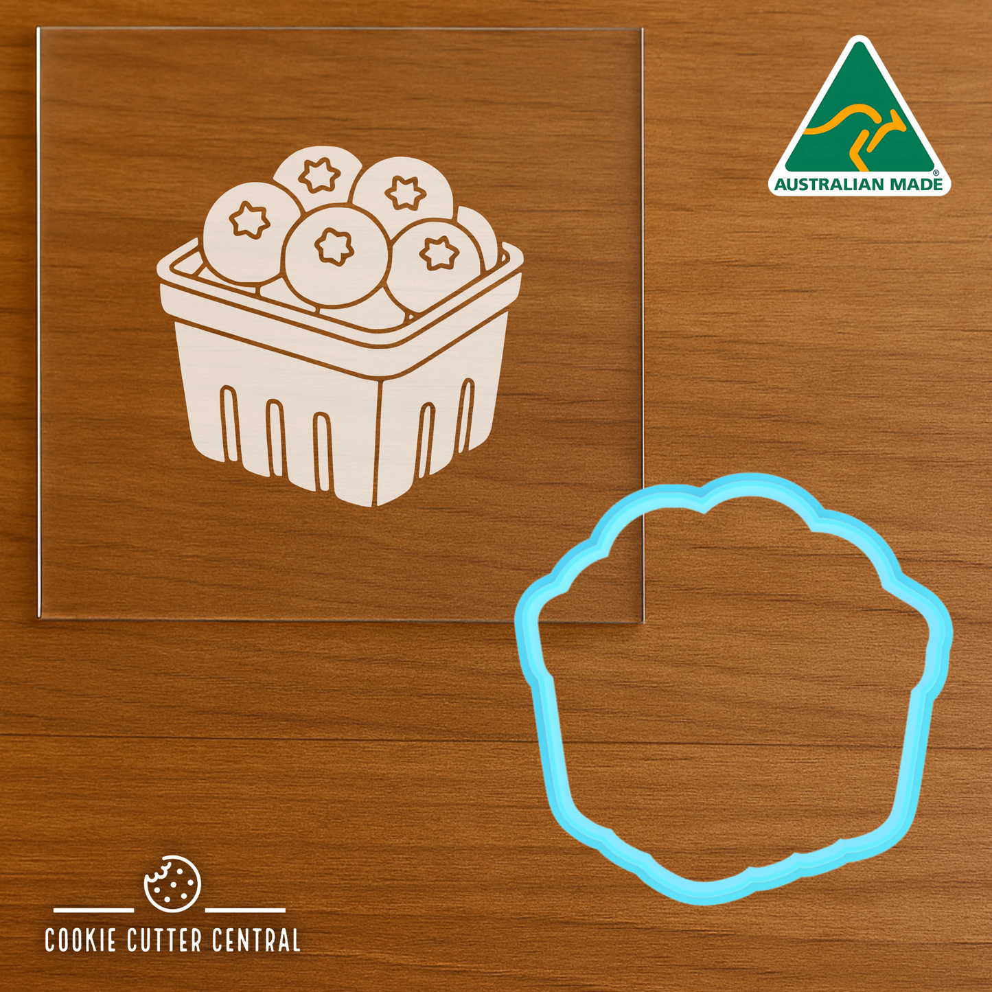 Punnet of Blueberries Cookie Cutter and Acrylic Debosser - 6.8cm x 6.9cm