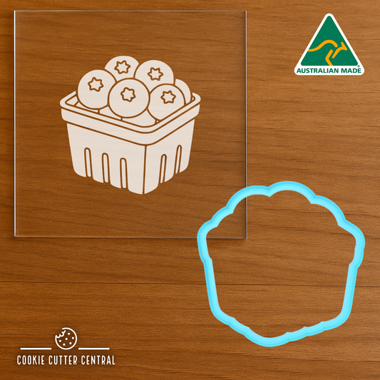 Punnet of Blueberries Cookie Cutter and Acrylic Debosser - 6.8cm x 6.9cm