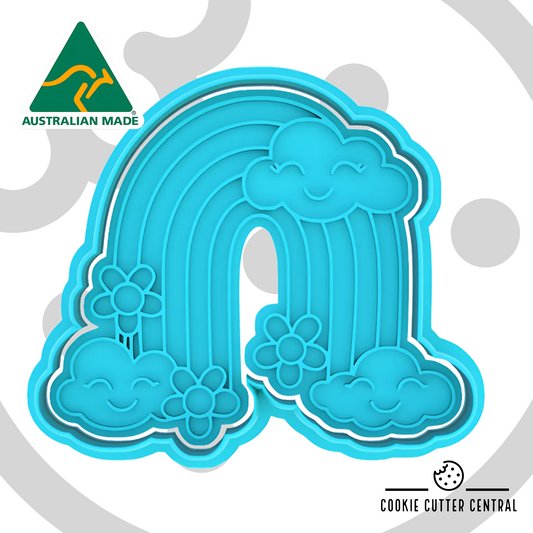Rainbow with Smiling Clouds and Flowers Cookie Cutter and Embosser - 7.4cm x 8.6cm