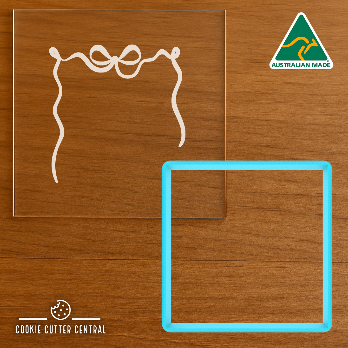 Rectangle with Bow Border Cookie Cutter and Acrylic Debosser - 7cm x 6.9cm