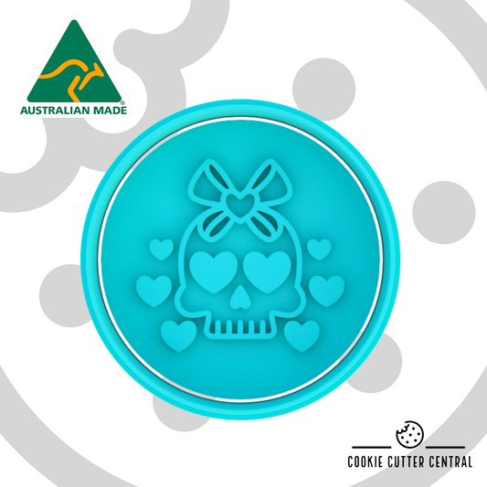 Skull with Bow Cookie Cutter and Embosser - 6.5cm Round