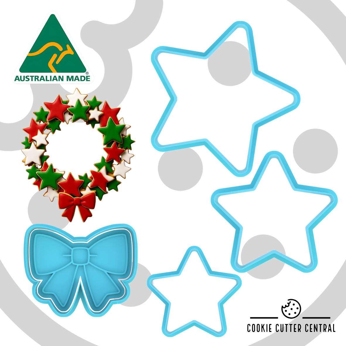 Star with Bow Christmas Wreath Cookie Cutter and Embosser Set