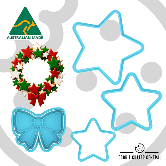 Star with Bow Christmas Wreath Cookie Cutter and Embosser Set