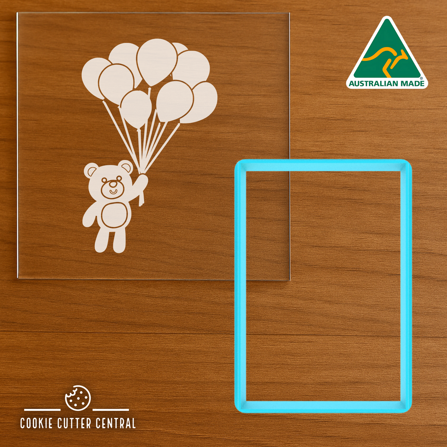 Teddy Bear with Balloons Cookie Cutter and Acrylic Debosser - 8.2cm x 5.5cm