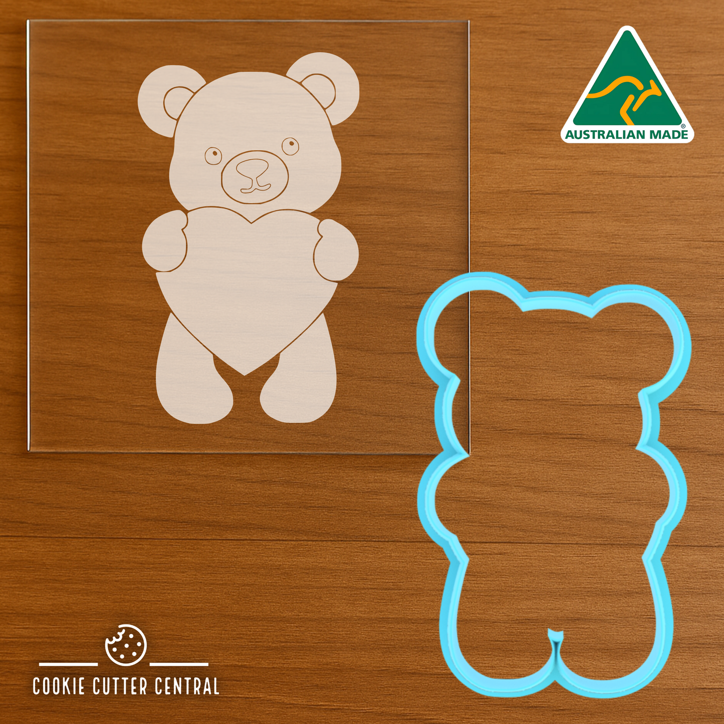 Teddy Bear with Heart Cookie Cutter and Acrylic Debosser - 9cm x 5.5cm