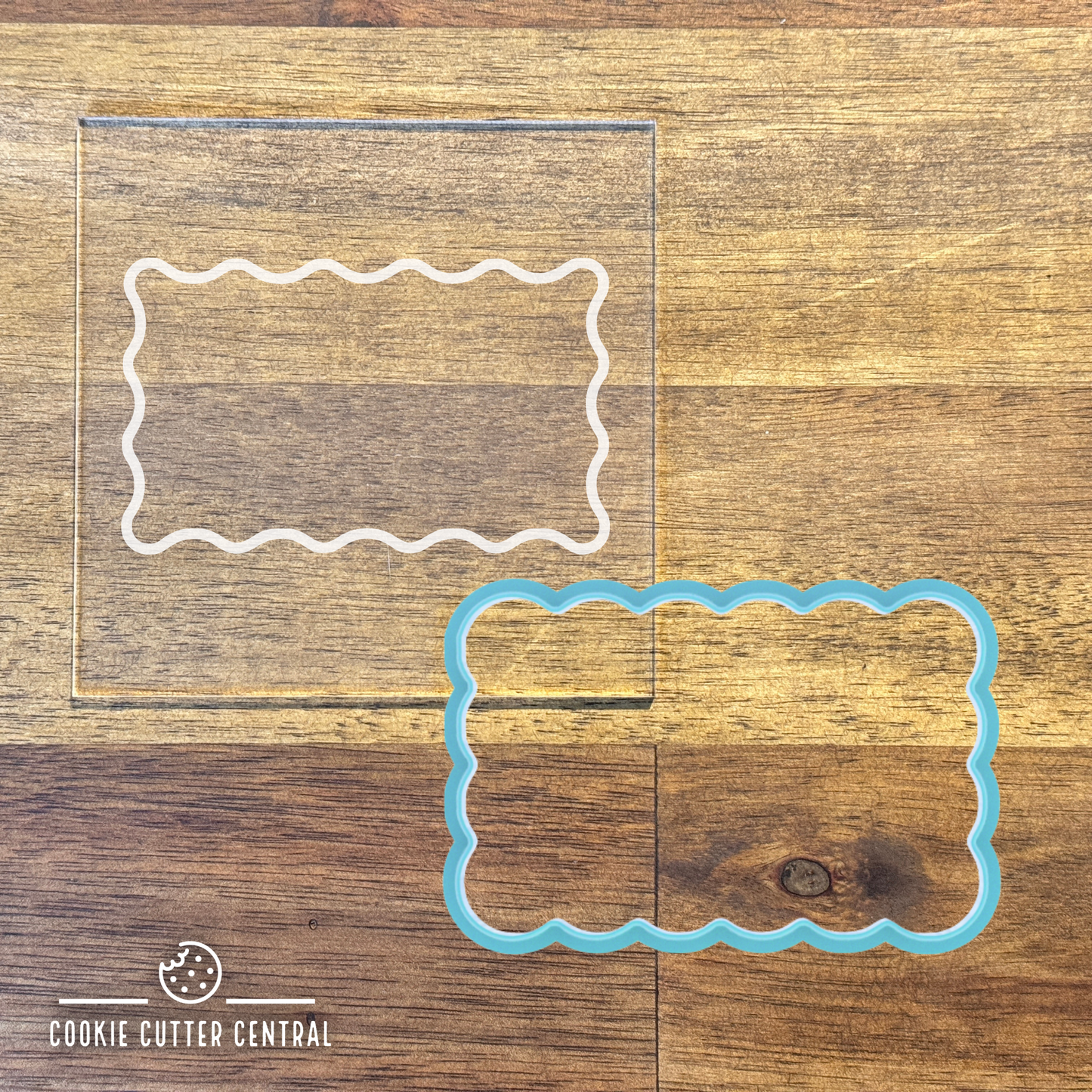 Wavy Rectangle Cookie Cutter and Acrylic Debosser - 9.5cm x 6.1cm