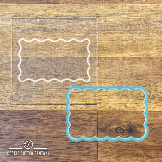 Wavy Rectangle Cookie Cutter and Acrylic Debosser - 9.5cm x 6.1cm