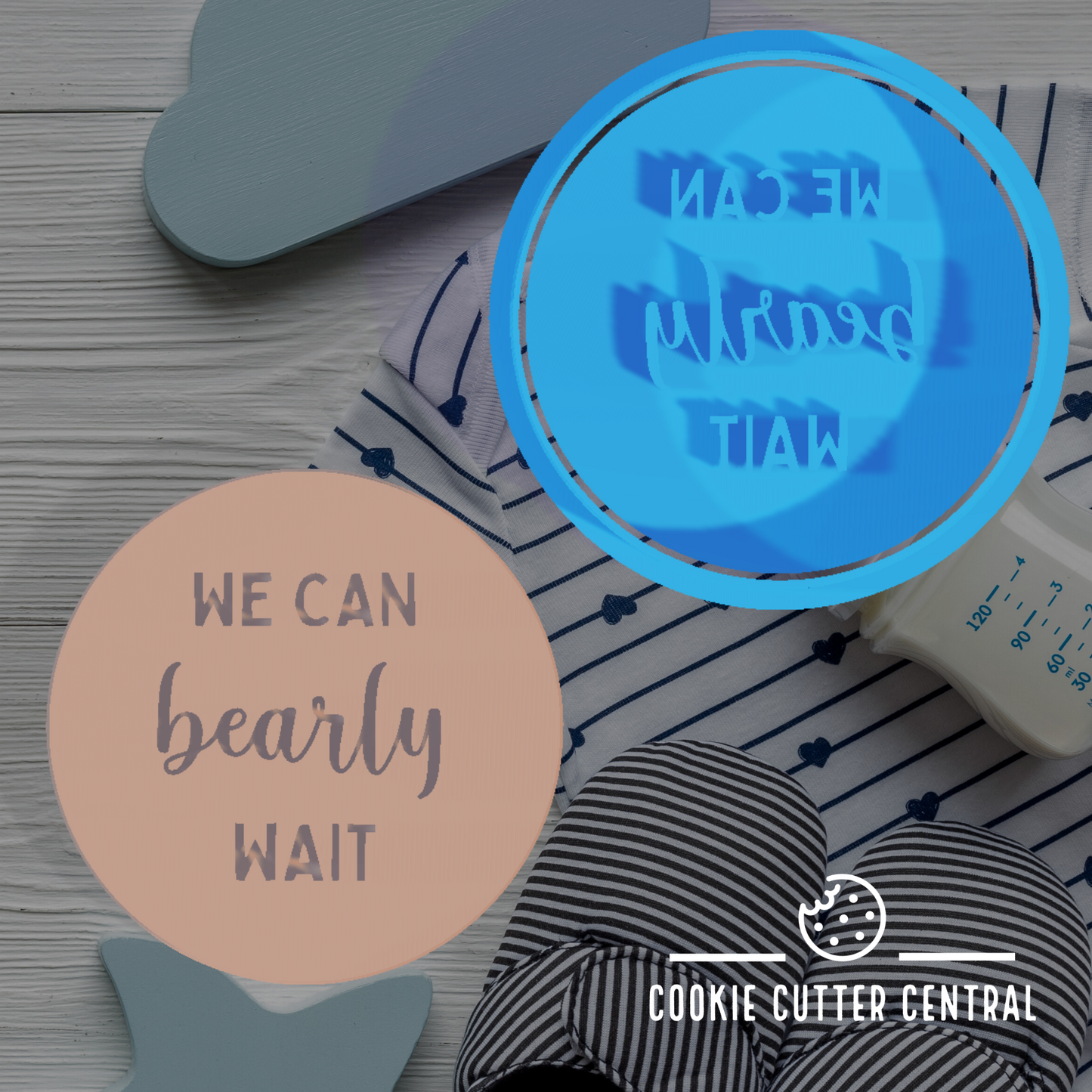 "We can bearly wait" Cookie Cutter and Embosser Stamp - 7cm Circle