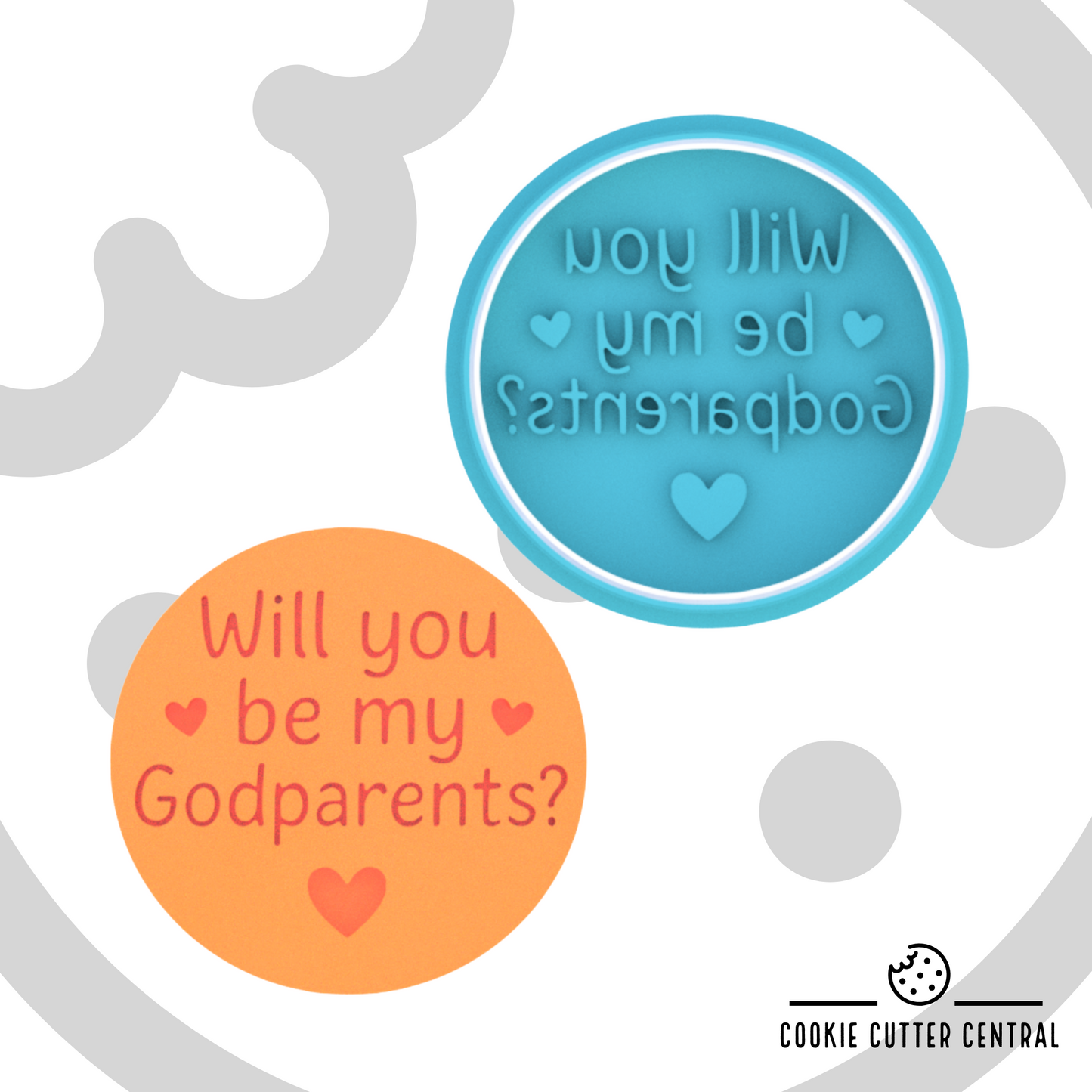 Will you be my Godparents Cookie Cutter and Embosser - 6.5cm Round