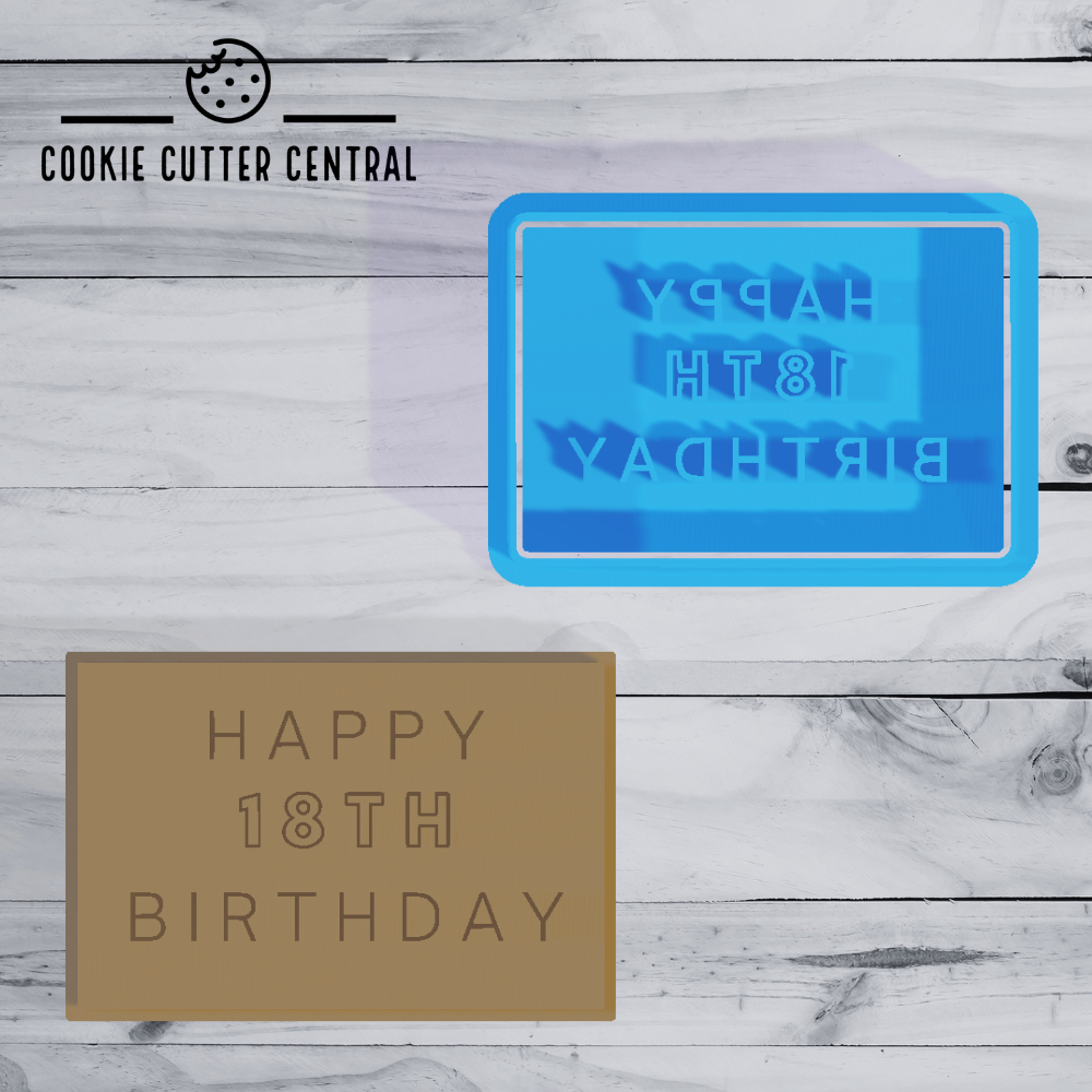 Happy 18th Birthday rectangle Cookie Cutter and Embosser - 4.7cm x 7cm