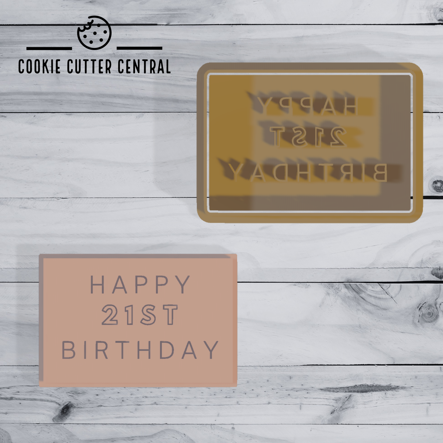 Happy 21st Birthday Rectangular Cookie Cutter and Embosser 5.4cm x 8.1cm