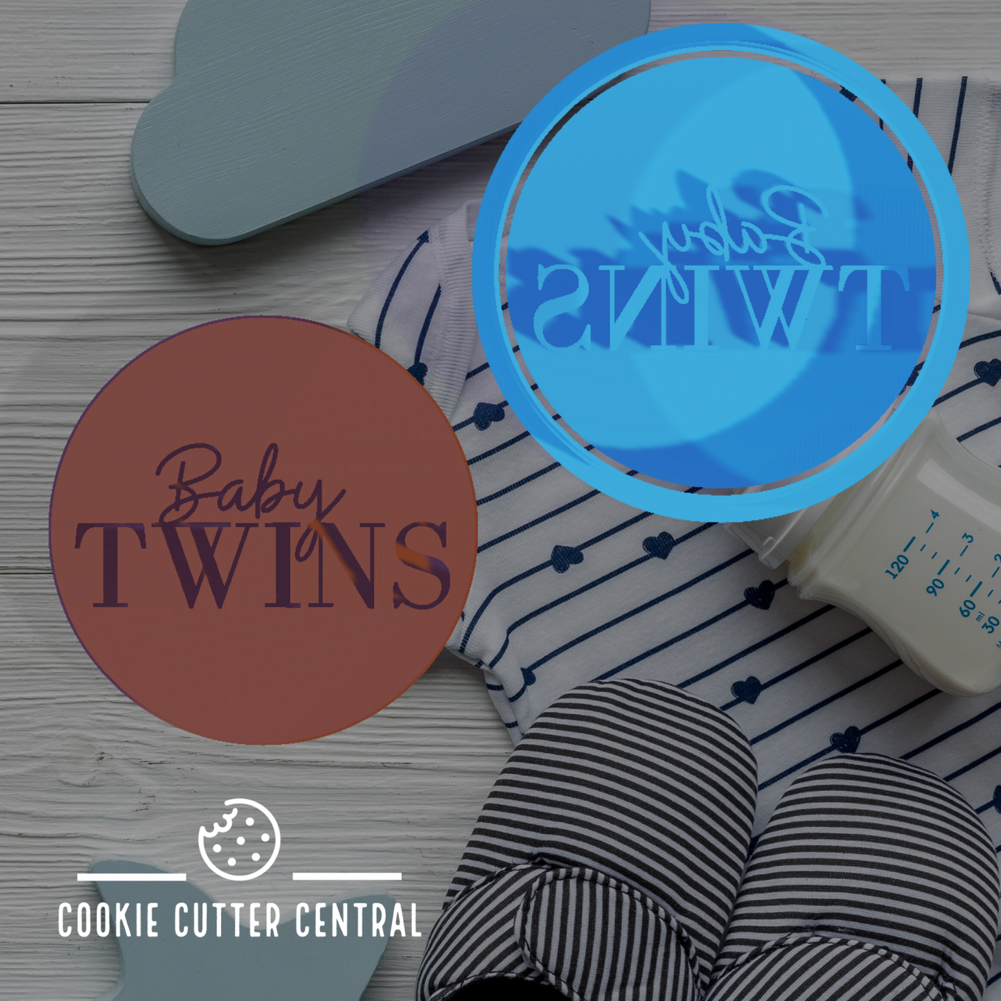 Baby Twins Cookie Cutter and Embosser - 6.5cm Round