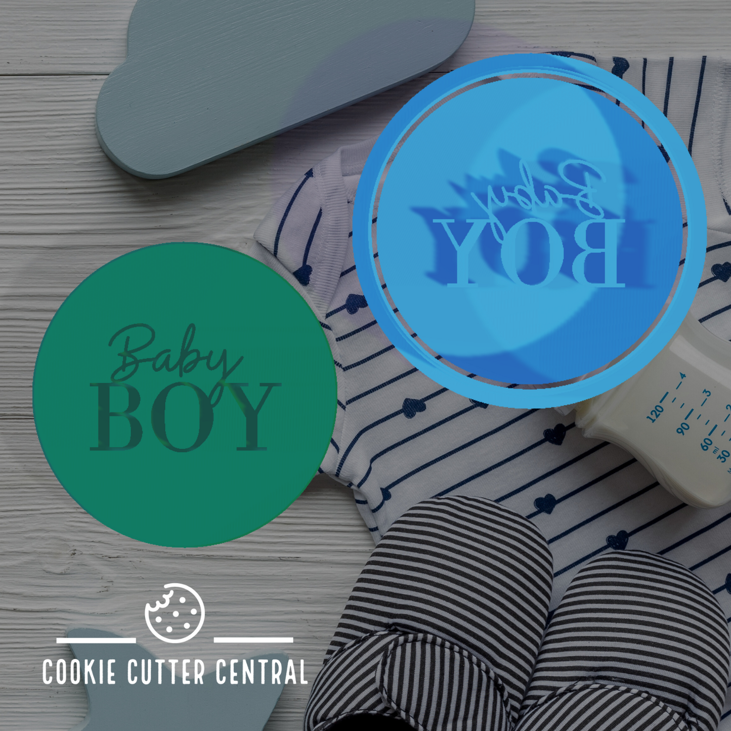 Baby Boy Cookie Cutter and Embosser - 6.5cm Round