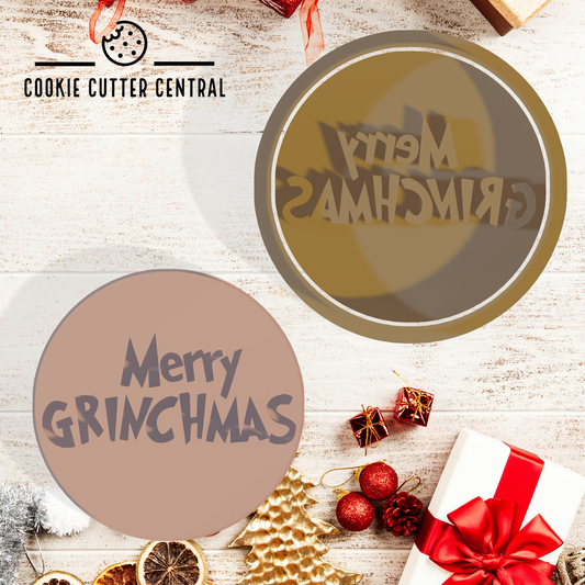 Merry Grinchmas Cookie Cutter and Embosser - 6.5cm Round