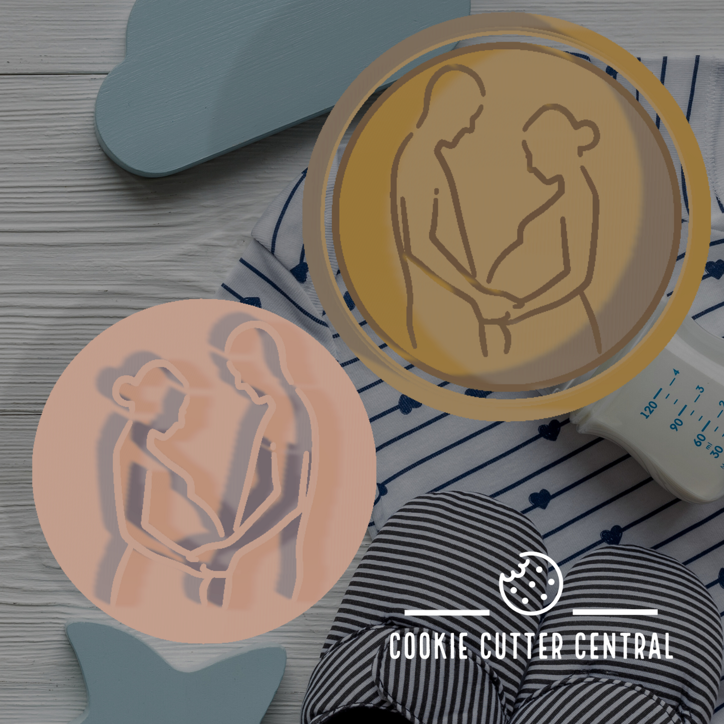 Pregnancy Couple Cookie Cutter and Debosser - 6.5cm Round