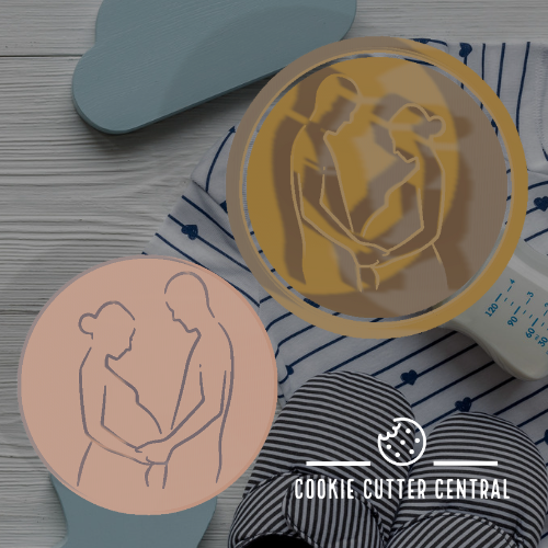 Pregnancy Couple Cookie Cutter and Embosser - 6.5cm Round