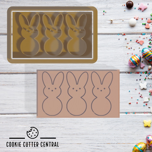 3 Bunnies Rectangle Cookie Cutter and Embosser - 4.4cm x 7.5cm