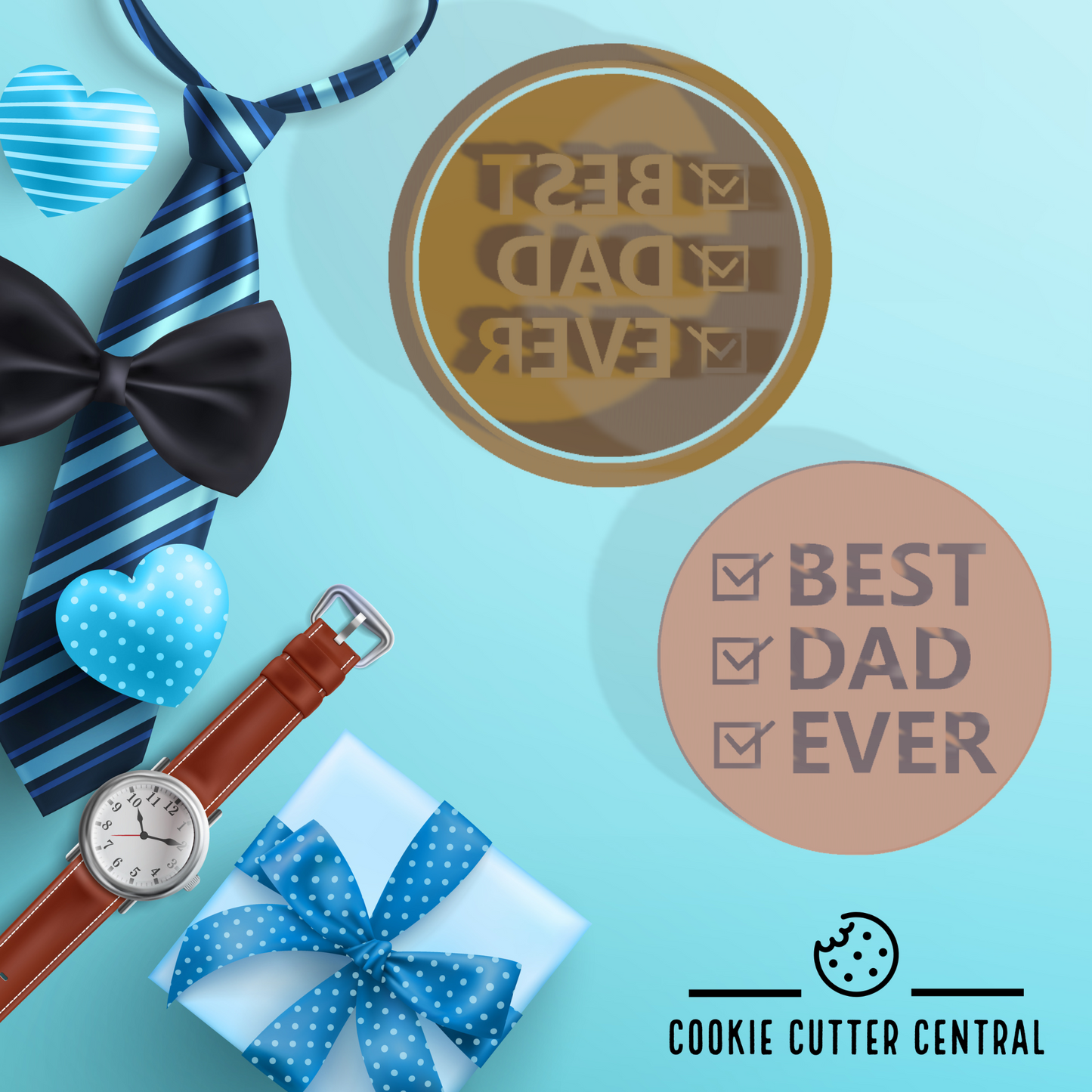 Best Dad Ever (Father's Day) Cookie Cutter and Embosser - 6.5cm Round