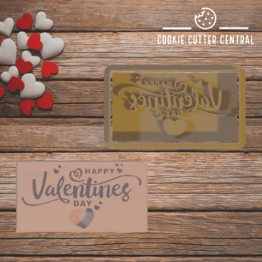 Happy Valentine's Day Rectangle Cookie Cutter and Embosser - 4.2cm x 7.8cm
