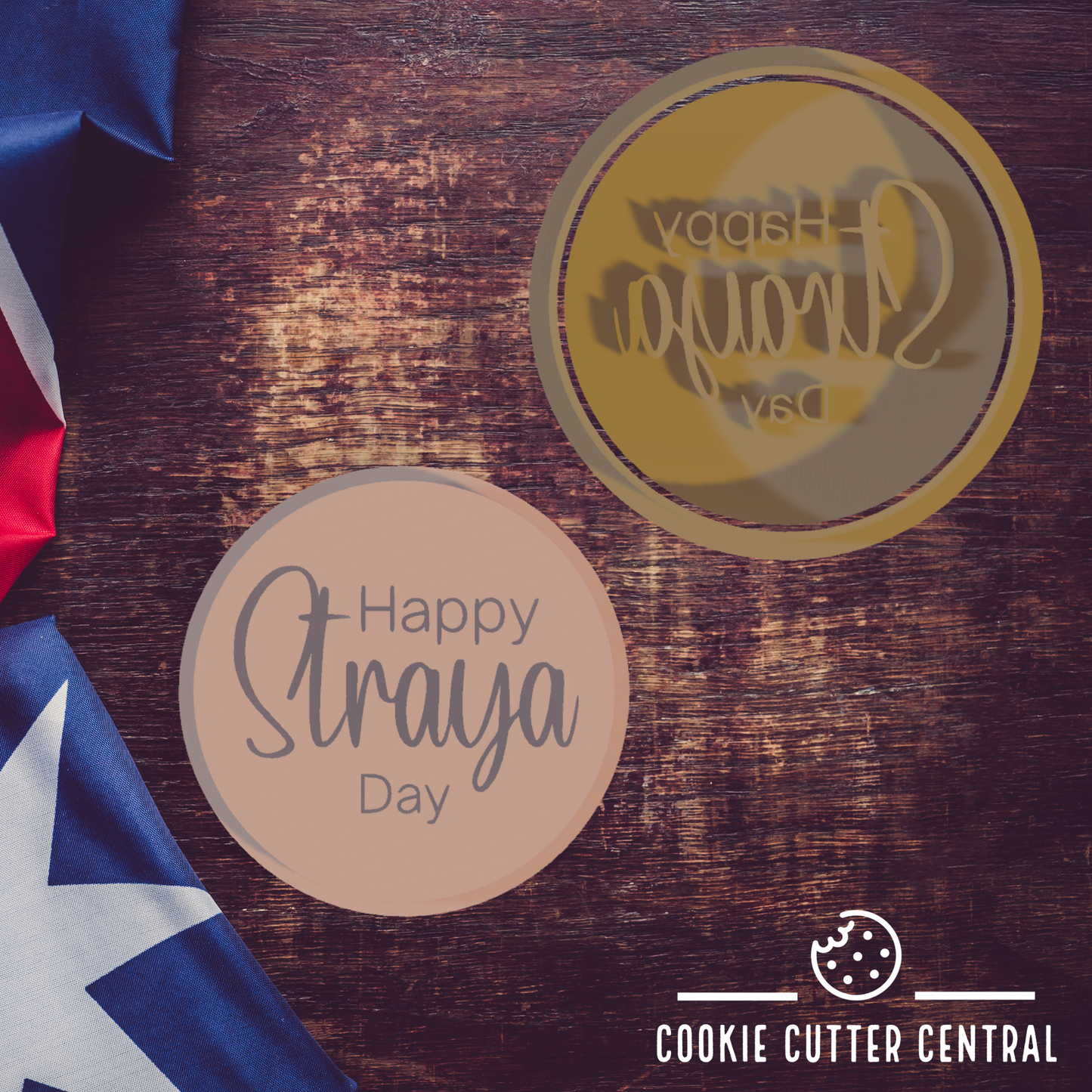 Happy Straya Day Cookie Cutter and Embosser - 6.5cm Round