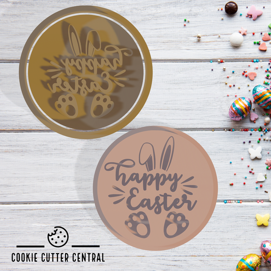 Happy Easter Bunny Cookie Cutter and Embosser - 7.5cm Round