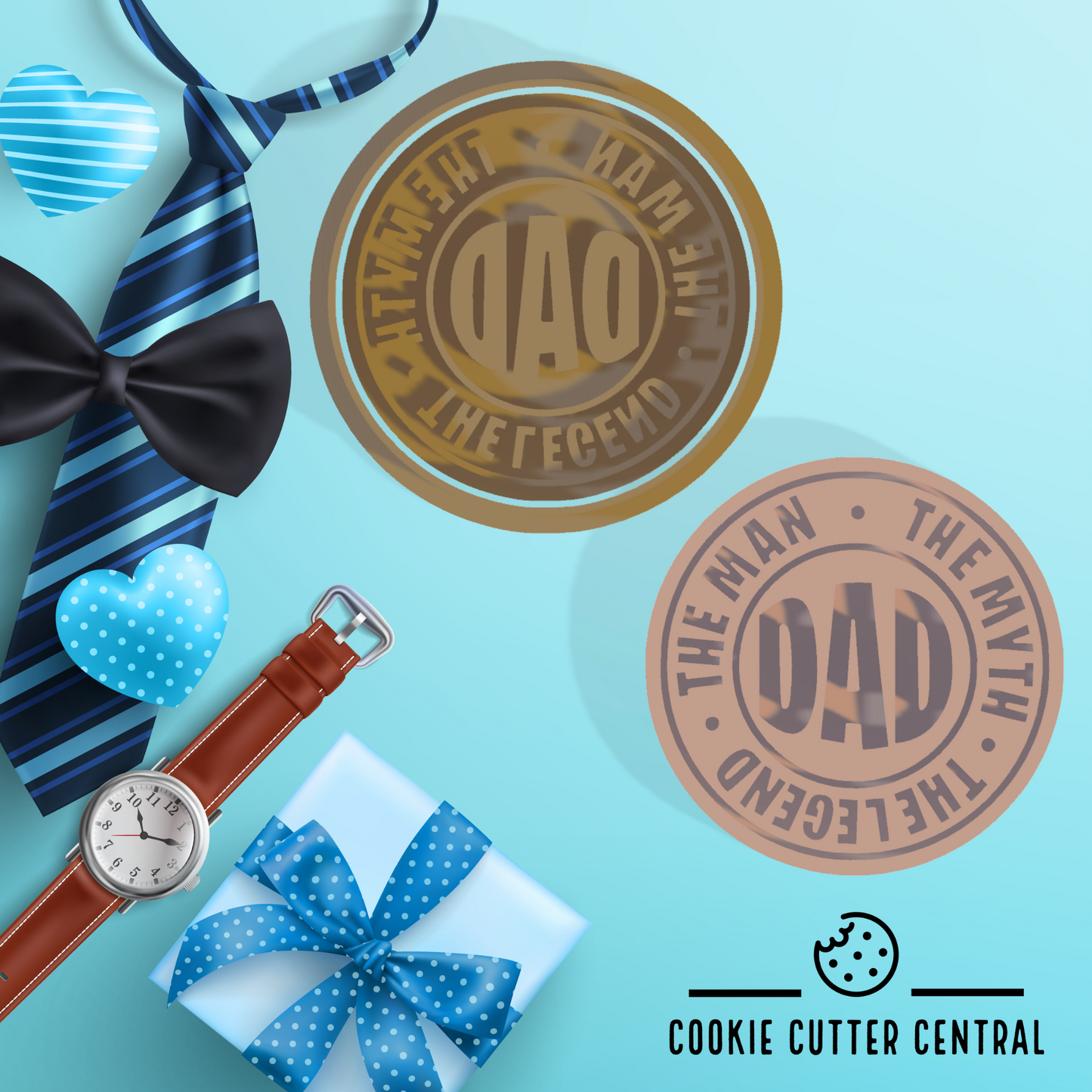 Dad (The Man, The Myth, the Legend) Father's Day Cookie Cutter and Embosser - 6.5cm Round