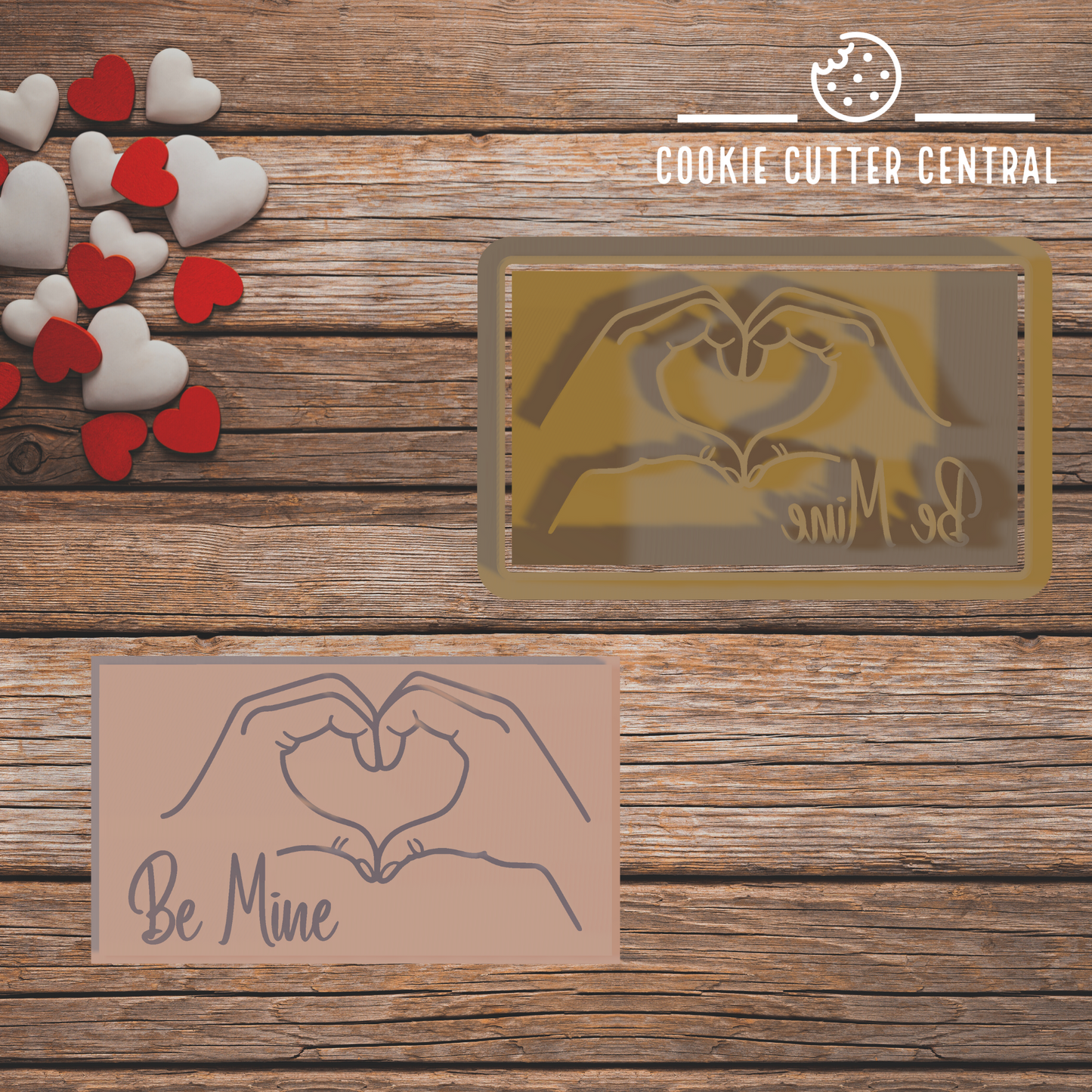 Be Mine Hand Heart Rectangular Cookie Cutter and Embosser - 4.4cm x 7.5cm
