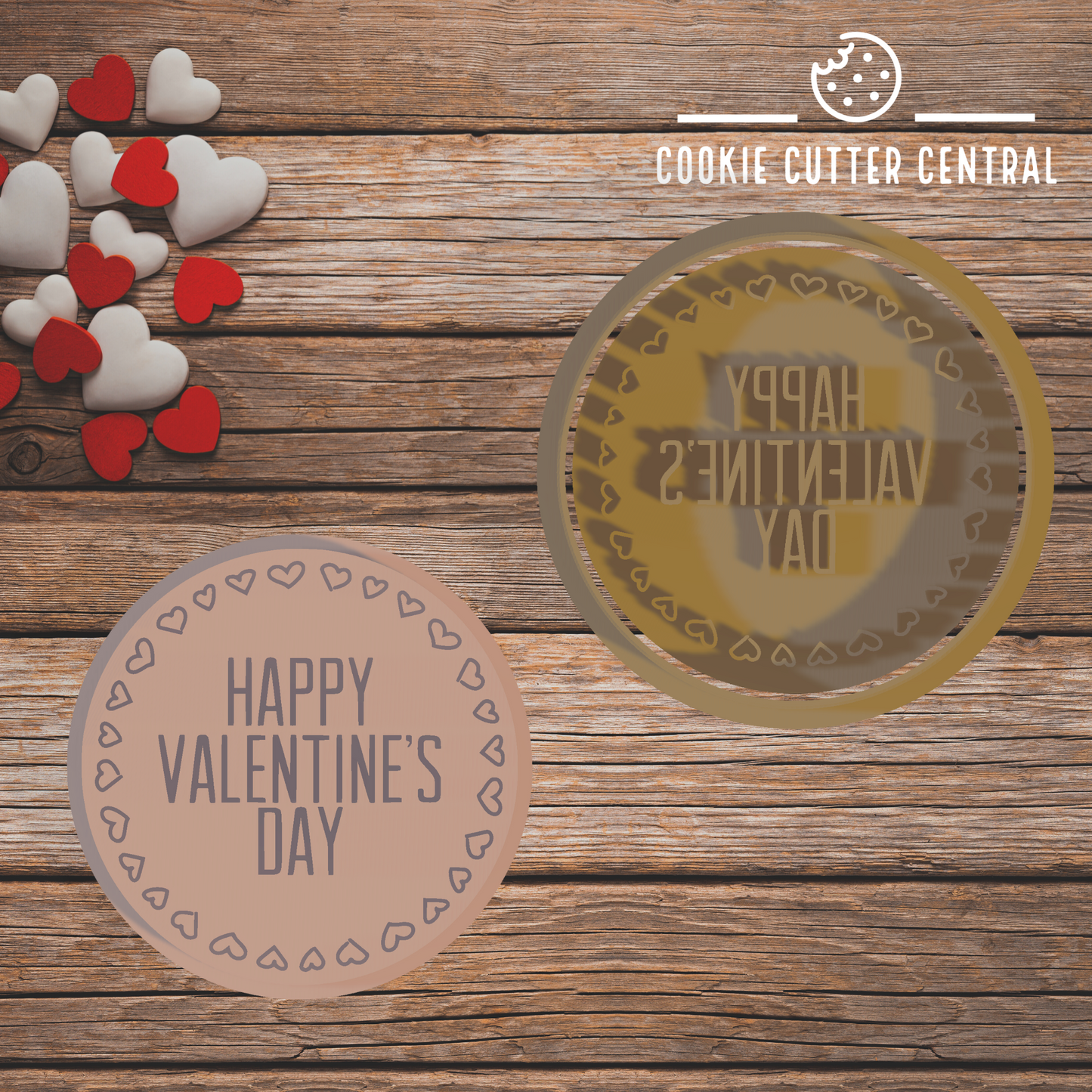 Happy Valentines Day Cookie Cutter and Embosser - 6.5cm Round