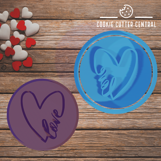 Heart with love Cookie Cutter and Embosser - 6.5cm Round