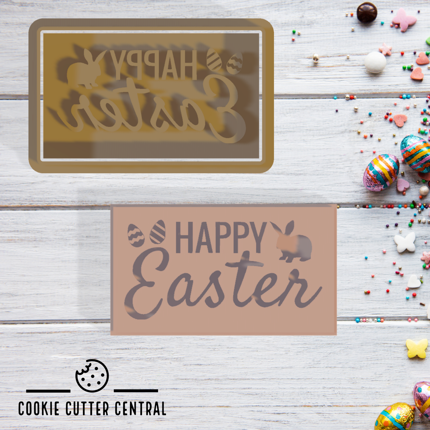 Happy Easter Rectangle Cookie Cutter and Embosser - 4.4cm x 7.5cm