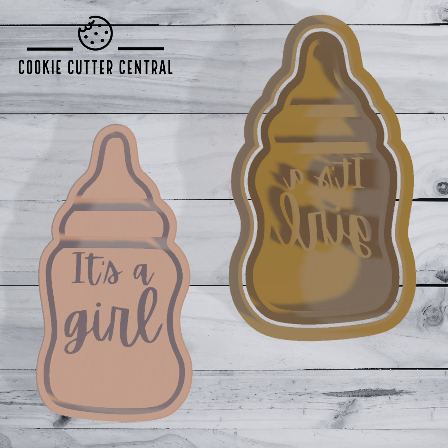 Baby Bottle (It's a Girl) Baby Shower Cookie Cutter and Embosser - 9cm x 4.7cm