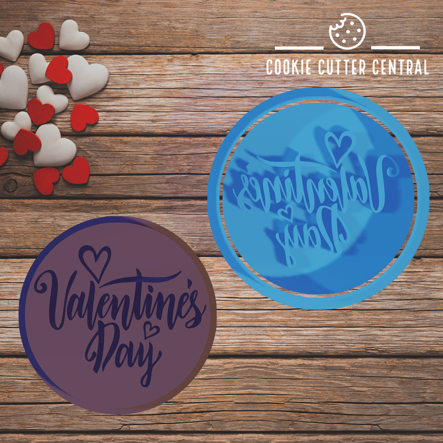 Valentine's Day Cookie Cutter and Embosser - 6.5cm Round