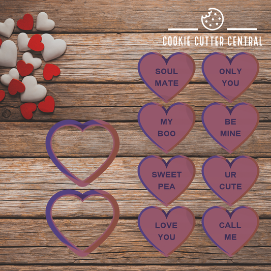 Candy Heart Cookie Cutter and Embosser Set of 8 - Includes 2 Cutters