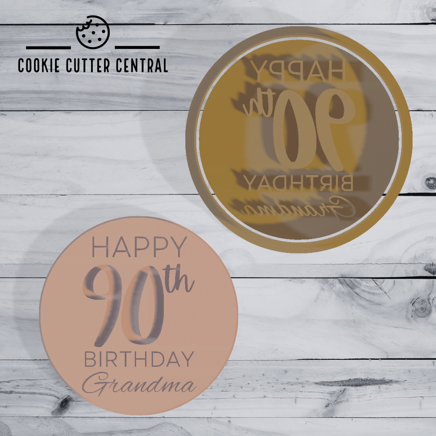 Happy 90th Birthday Grandma Cookie Cutter and Embosser - 7.5cm Round